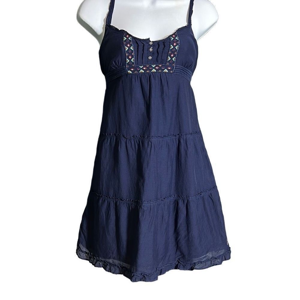Hollister Women's Spaghetti Ruffled Tiered Empire Blue Denim Mini Dress S